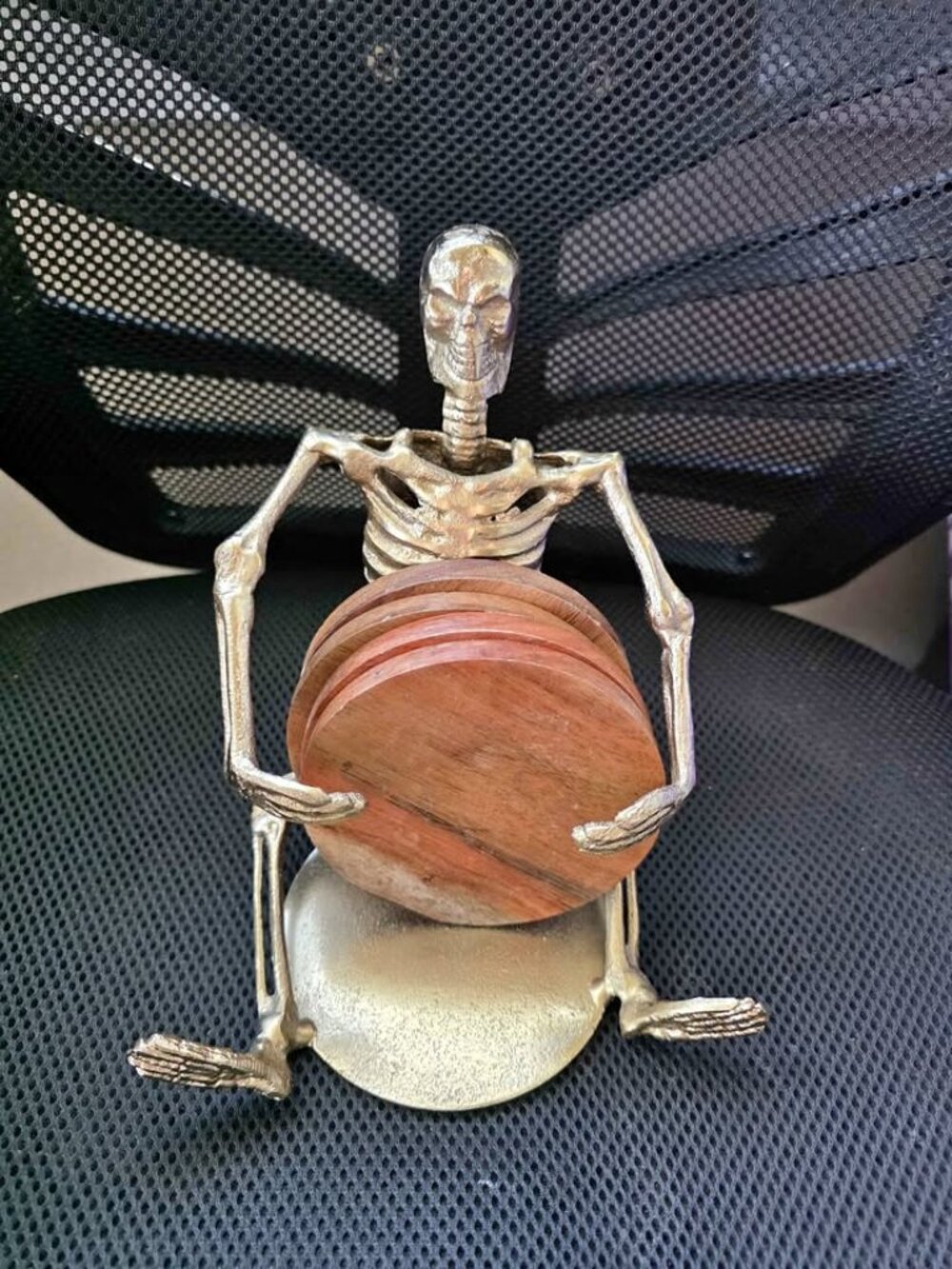Skeleton Holder with Wooden Coasters